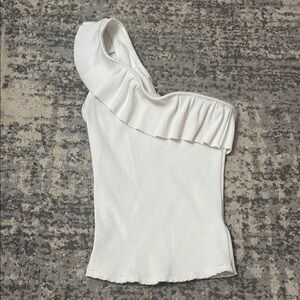 White One-Shoulder Ruffle Top